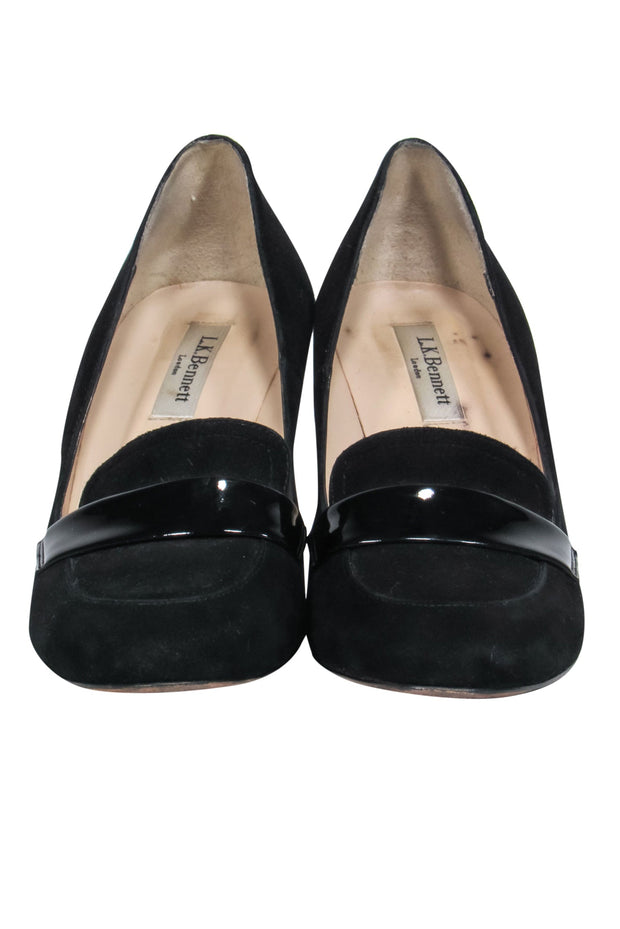 Current Boutique-L.K. Bennett - Black Suede Loafer-Style Block Heel Pumps Sz 7.5