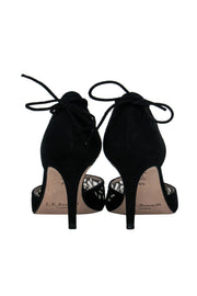 Current Boutique-L.K. Bennett - Black Suede & Mesh Pointed Toe Wrap Heels Sz 9.5