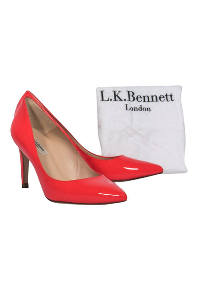 Current Boutique-L.K. Bennett - Coral Patent Leather Pointed Toe Pumps Sz 7