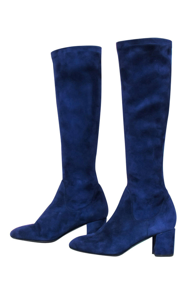 Current Boutique-L.K. Bennett - Dark Blue Suede Knee High Heeled "Keri" Boots Sz 5