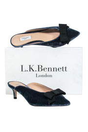 Current Boutique-L.K. Bennett - Dark Blue Velvet Mule-Style "Seren" Kitten Heels w/ Bow Sz 8