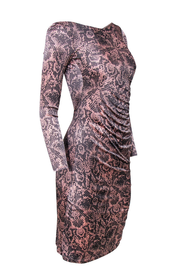 Current Boutique-L.K. Bennett - Grey & Pink Snakeskin Print Ruched Midi Dress Sz 2