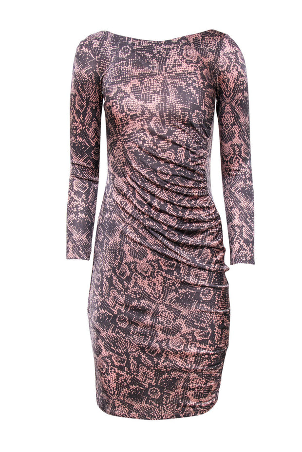 Current Boutique-L.K. Bennett - Grey & Pink Snakeskin Print Ruched Midi Dress Sz 2