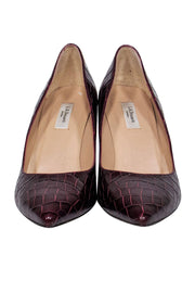 Current Boutique-L.K. Bennett - Maroon Crocodile Embossed Pointed Toe Pumps Sz 10