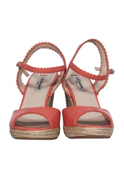 Current Boutique-L.K. Bennett - Pink Leather Scalloped Woven Peep Toe Wedges Sz 7