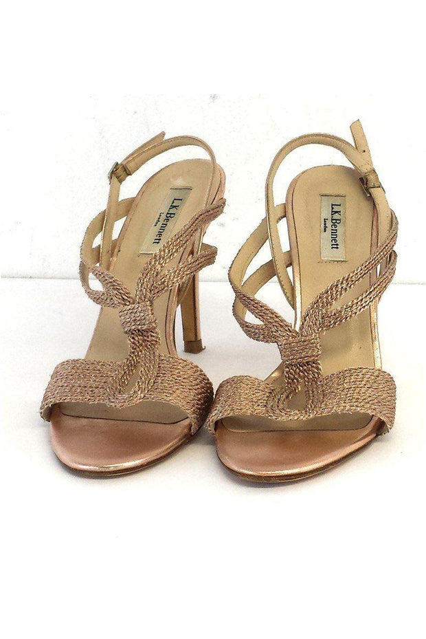 Current Boutique-L.K. Bennett - Shimmer Rose Gold Braided Strappy Heels Sz 9.5