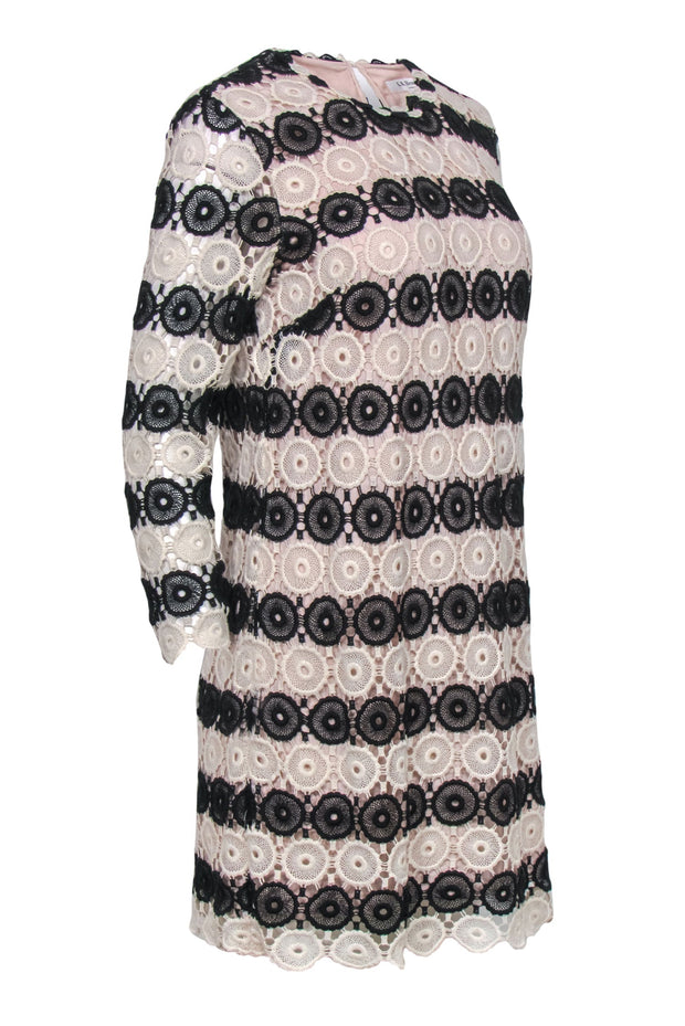 Current Boutique-L.K. Bennett - White & Black Crochet Long Sleeve Shift Dress Sz 8