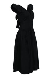 Current Boutique-La Vie Rebecca Taylor - Black Ruffle Sleeve Cotton Midi Dress Sz XS