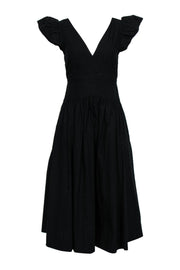 Current Boutique-La Vie Rebecca Taylor - Black Ruffle Sleeve Cotton Midi Dress Sz XS