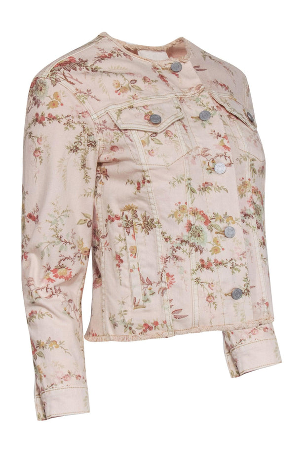 Current Boutique-La Vie Rebecca Taylor - Cream Floral Print "Belle" Denim Jacket Sz XS