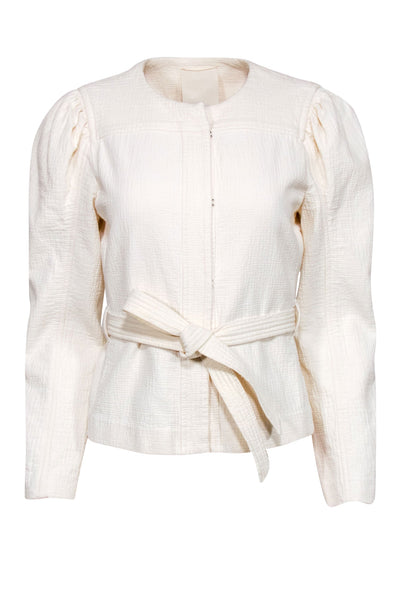 Current Boutique-La Vie Rebecca Taylor - Cream Linen Cropped Summer Jacket w/ Tie Sz M