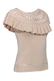 Current Boutique-La Vie Rebecca Taylor - Cream Woven Knit Cotton Ruffled Top Sz XS