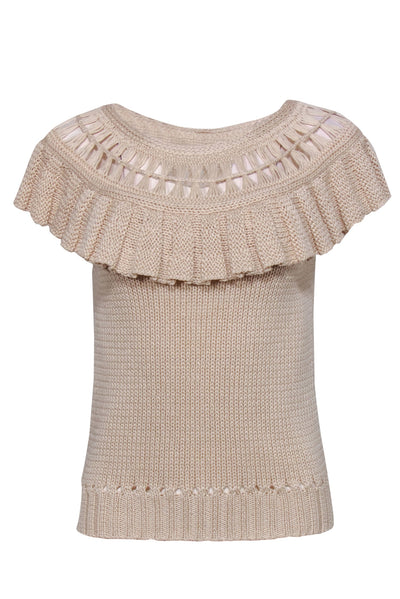 Current Boutique-La Vie Rebecca Taylor - Cream Woven Knit Cotton Ruffled Top Sz XS