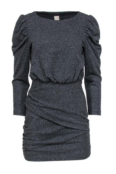 Current Boutique-La Vie Rebecca Taylor - Grey Bodycon Ruched Dress w/ Puff Sleeves Sz XS
