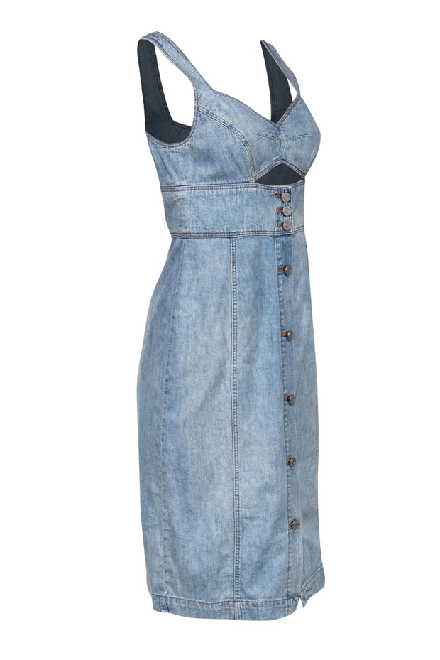 Current Boutique-La Vie Rebecca Taylor - Medium Wash Denim Sleeveless Button-Up Midi Dress Sz S