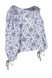 Current Boutique-La Vie Rebecca Taylor - White & Purple Floral Off-the-Shoulder Blouse Sz M