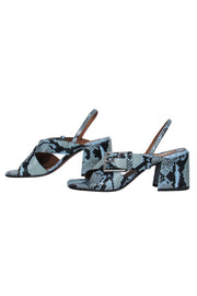 Current Boutique-Labucq - Blue & Black Snakeskin Strappy Block Heel Square Toe Sandals Sz 6.5