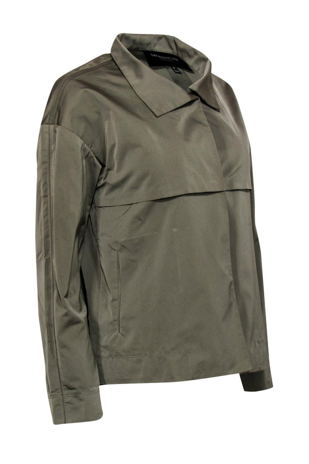 Current Boutique-Lafayette 148 - Army Green Button-Up Utility-Style Jacket Sz P