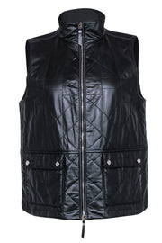 Current Boutique-Lafayette 148 - Black Leather Quilted Zip-Up Vest Sz M