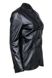 Current Boutique-Lafayette 148 - Black Leather Three-Button Blazer Sz 4