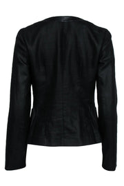 Current Boutique-Lafayette 148 - Black Linen Open-Front Jacket w/ Leather Sz 4