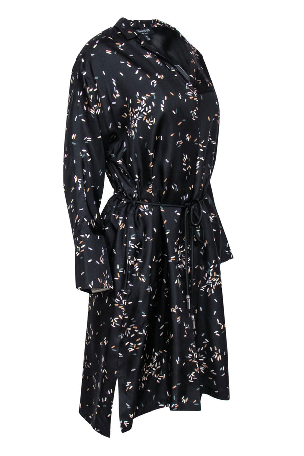Current Boutique-Lafayette 148 - Black & Multicolor Sprinkle Print Batwing Sleeve Midi Dress Sz M