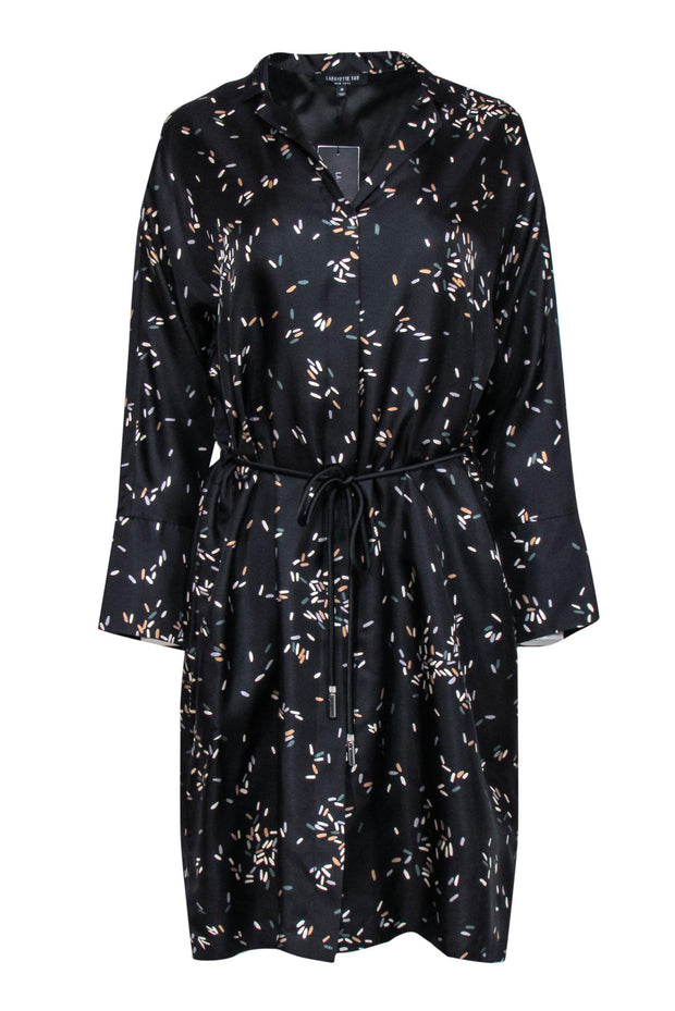 Current Boutique-Lafayette 148 - Black & Multicolor Sprinkle Print Batwing Sleeve Midi Dress Sz M