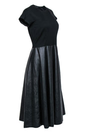 Current Boutique-Lafayette 148 - Black Short Sleeve Midi Dress w/ Faux Leather Skirt Sz S