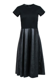 Current Boutique-Lafayette 148 - Black Short Sleeve Midi Dress w/ Faux Leather Skirt Sz S