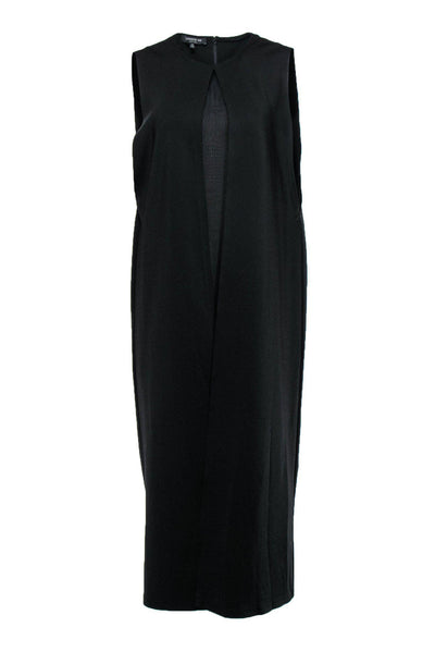 Current Boutique-Lafayette 148 - Black Sleeveless Shift Maxi Dress w/ Fabric Overlay Sz M
