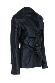 Current Boutique-Lafayette 148 - Black Wide Collar Trench Jacket w/ Belt Sz M