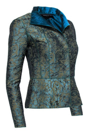 Current Boutique-Lafayette 148 – Blue & Green Metallic Floral Brocade Blazer Sz 6