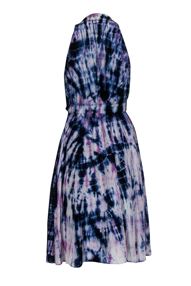 Current Boutique-Lafayette 148 - Blue, White & Purple Tie-Dye Silk Midi Dress Sz 0