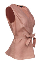 Current Boutique-Lafayette 148 - Blush Pink Linen Pleated Plunge Top Sz 6