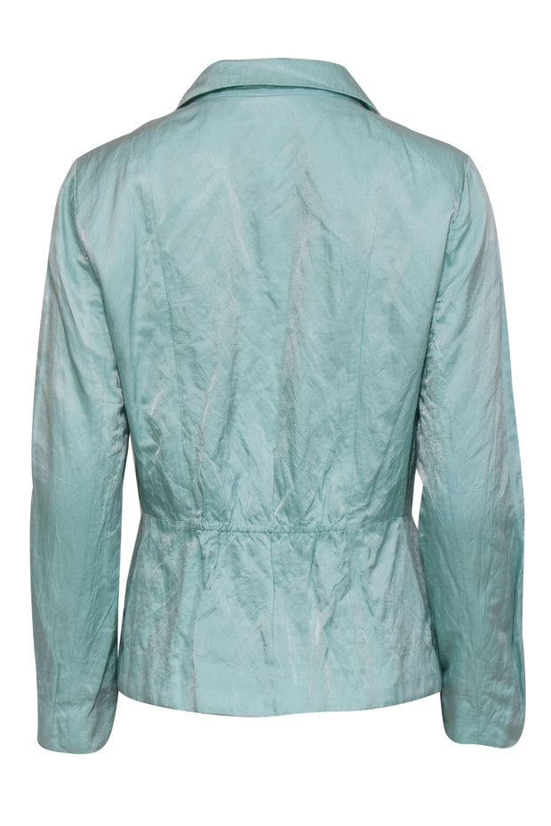 Current Boutique-Lafayette 148 - Bright Aqua Mint Satin Zip-Up Jacket Sz 10