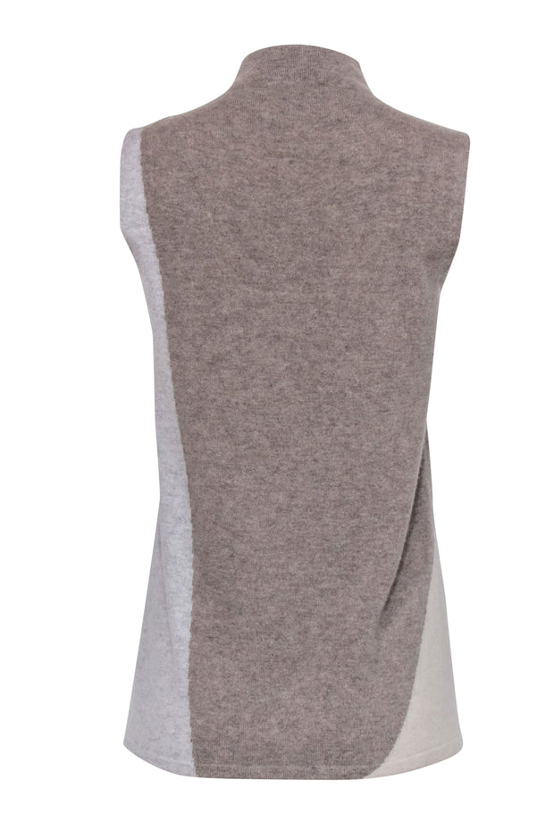 Current Boutique-Lafayette 148 - Brown, Beige, & Grey Sleeveless Mock Neck Cashmere Sweater Sz S
