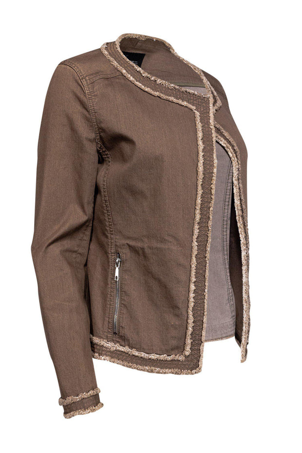 Current Boutique-Lafayette 148 - Brown Frayed Edge Denim Jacket Sz S