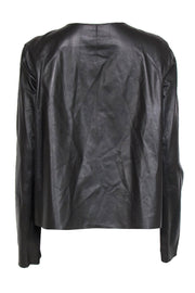 Current Boutique-Lafayette 148 - Brown Leather Button-Up Jacket w/ Leopard Print Interior Sz 10