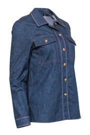 Current Boutique-Lafayette 148 - Chambray Long Sleeve Button Up w/ Contrast Stitching Sz S