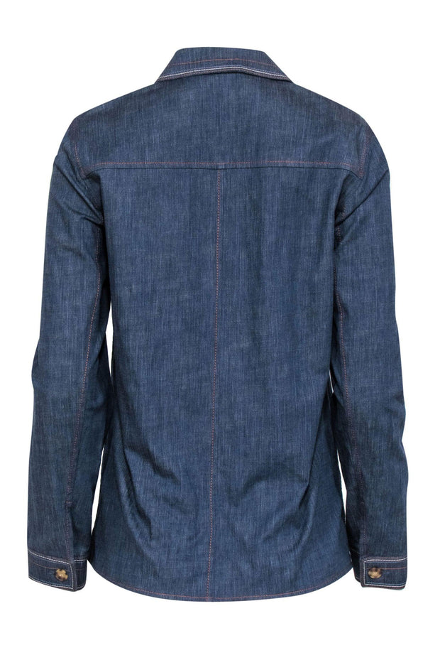 Current Boutique-Lafayette 148 - Chambray Long Sleeve Button Up w/ Contrast Stitching Sz S