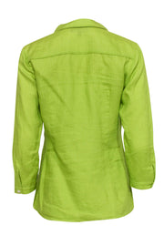 Current Boutique-Lafayette 148 - Chartreuse Linen Button-Up Long Sleeve Blouse Sz 6