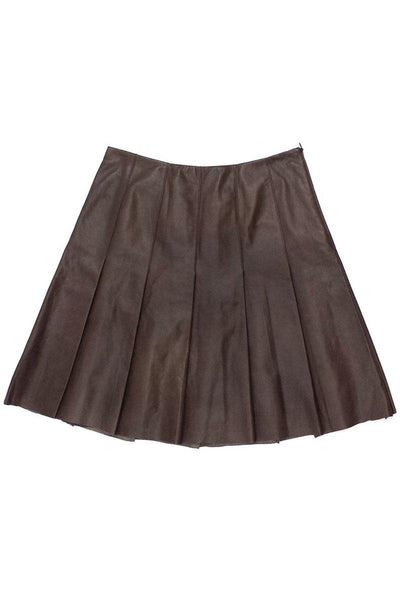 Current Boutique-Lafayette 148 - Chestnut Leather Pleated A-Line Skirt Sz 2