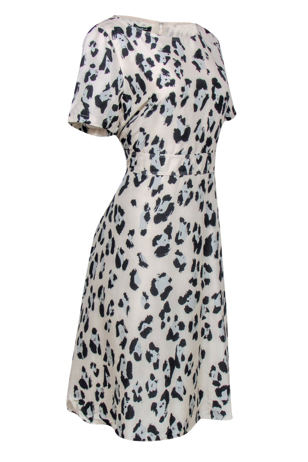 Current Boutique-Lafayette 148 - Cream, Black & Pale Blue Cheetah Print Silk Dress Sz 10