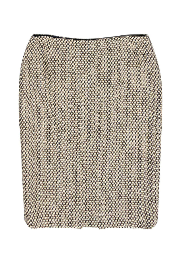 Current Boutique-Lafayette 148 - Cream, Gold & Navy Tweed Pencil Skirt Sz 10