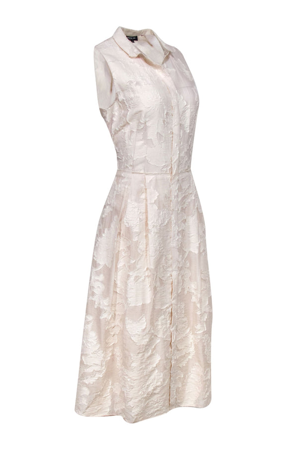 Current Boutique-Lafayette 148 - Cream Textured Sleeveless Button Front Dress w/ Pleats Sz 10