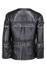 Current Boutique-Lafayette 148 - Dark Brown Leather Jacket w/ Woven Accents Sz 10