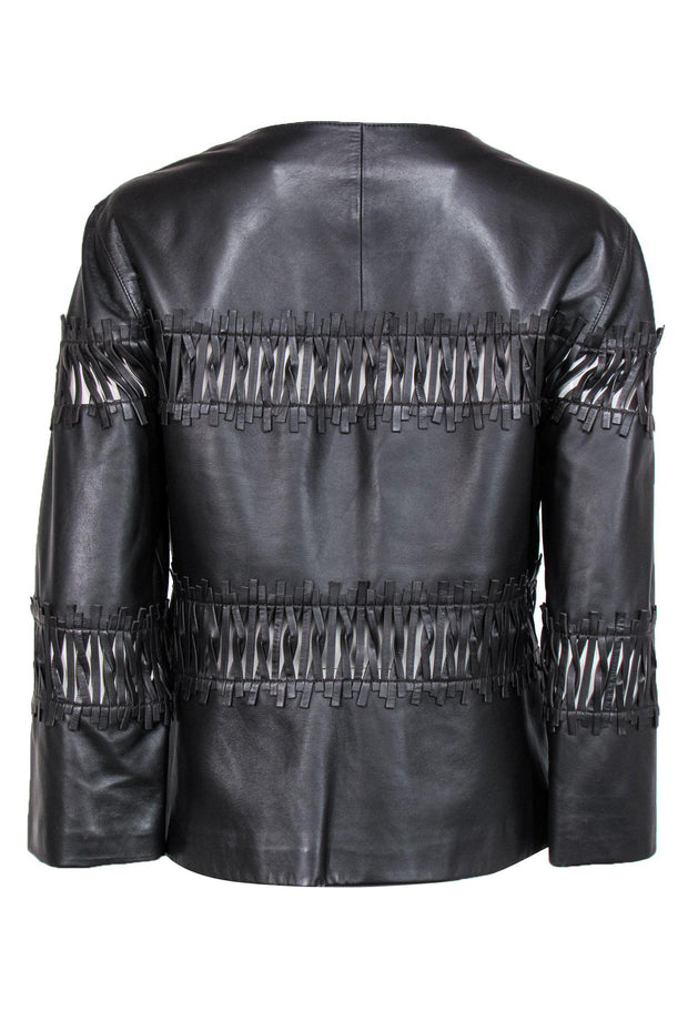 Lafayette 148 - Dark Brown Leather Jacket w/ Woven Accents Sz 10 – Current  Boutique