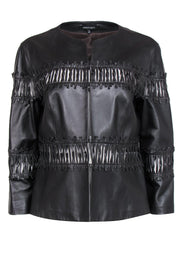 Current Boutique-Lafayette 148 - Dark Brown Leather Jacket w/ Woven Accents Sz 10