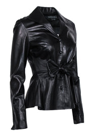 Current Boutique-Lafayette 148 - Dark Brown Smooth Leather Jacket w/ Tie Belt Sz 8