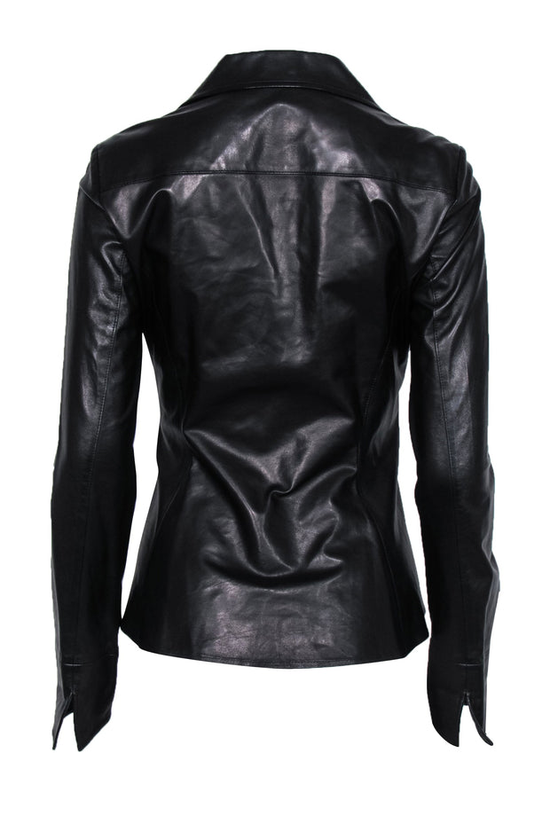 Current Boutique-Lafayette 148 - Dark Brown Smooth Leather Jacket w/ Tie Belt Sz 8